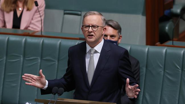 Opposition Leader Anthony Albanese delivers his budget reply speech on Thursday. Picture: NCA NewsWire / Gary Ramage