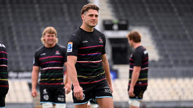 CHRISTCHURCH, NEW ZEALAND - FEBRUARY 13: James O'Connor looks on during a Crusaders Super Rugby captain's run at Apollo Projects Stadium on February 13, 2025 in Christchurch, New Zealand. (Photo by Joe Allison/Getty Images)