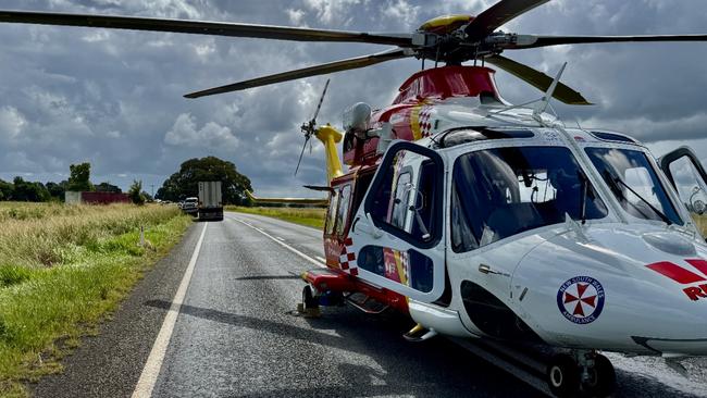 The Westpac Rescue Helicopter flew a woman in her 70s to the Gold Coast University hospital with serious head injuries after a two car crash near Ulmarra on Wednesday. Picture: Supplied