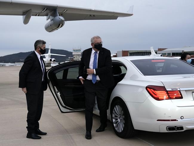 Prime Minister Scott Morrison departs Canberra for the G20 in Rome. Picture: Adam Taylor