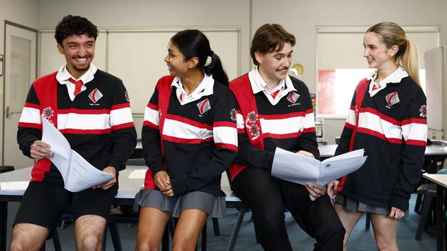 DAILY TELEGRAPH OCTOBER 21, 2024. Cherrybrook Technology High School students from left after the HSC maths standard exam Aidan Fathinia, Sofia Culas, Chase Koorey and Melai Bloch. Picture: Jonathan Ng