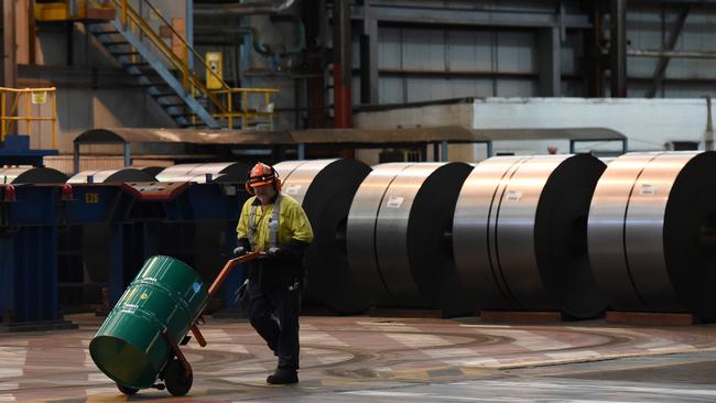 A steelworker at the BlueScope Steelworks at Port Kembla in Wollongong. Picture: AAP