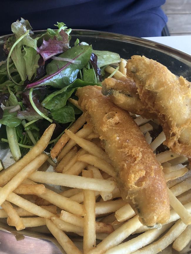 Coorong mullet fish and chips at Silver Sands Beach Club. Picture: Supplied