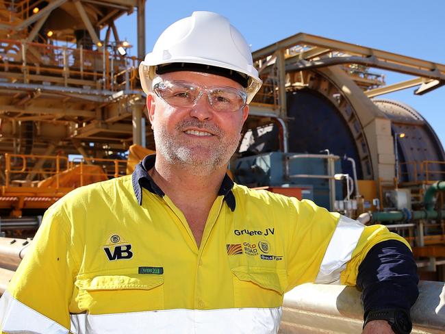 LAVERTON, AUSTRALIA - AUGUST 04: Gold Road Chief Executive Officer and Managing Director Duncan Gibbs poses in front of the processing plant at the Gruyere Gold Mine on August 04, 2019 200km north-east of Laverton, Australia. The $621 million Gruyere gold mine is situated 200km north-east of Laverton in Western Australia's Great Victoria Desert. Discovered in October 2013, it is Australia's most recent major gold discovery and is expected to produce between 75,000 and 100,000 ounces in 2019. (Photo by Paul Kane/Getty Images)