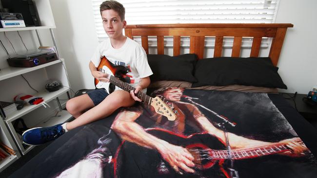 The Boss adorns Adam Brooker’s bedspread. Picture: Claudia Baxter