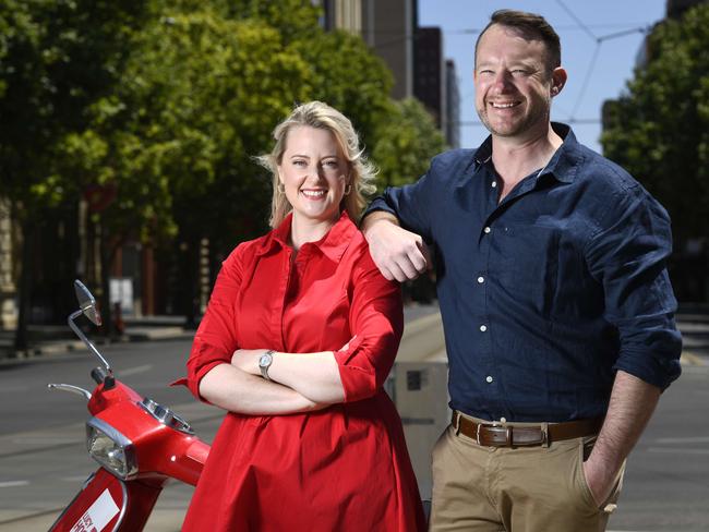 Brother and sister Lucy and Ben Hood are on opposite side of the political divide. Lucy is the MP for Adelaide and Ben is a Liberal, who is now nominating for the Legislative Council. Picture: Naomi Jellicoe