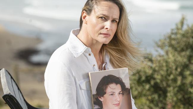 Ocean Grove mother Ange Shearman with a picture of her son Louie. Picture: Rob Leeson.