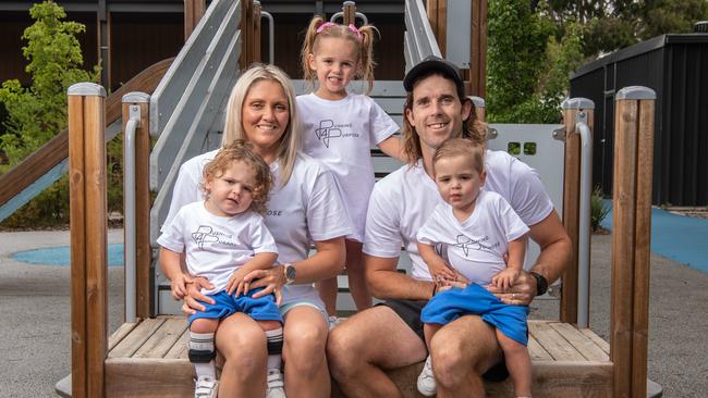 Drysdale dad Cam Young with wife Olivia and kids (left to right) Iggy, Matilda and Vance. Picture: Brad Fleet