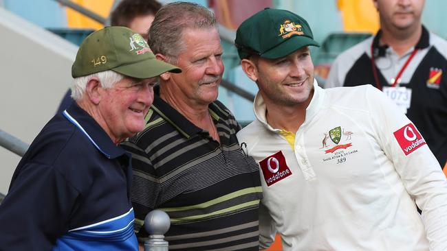 Michael Clarke with his father Les and grandfather Ray Fox (left) at The Gabba in 2012 (Photo by Chris Hyde/Getty Images)