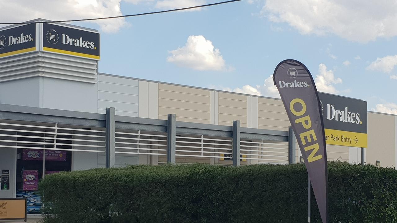 A banner (pictured) outside Drakes Biloela where the incident happened.