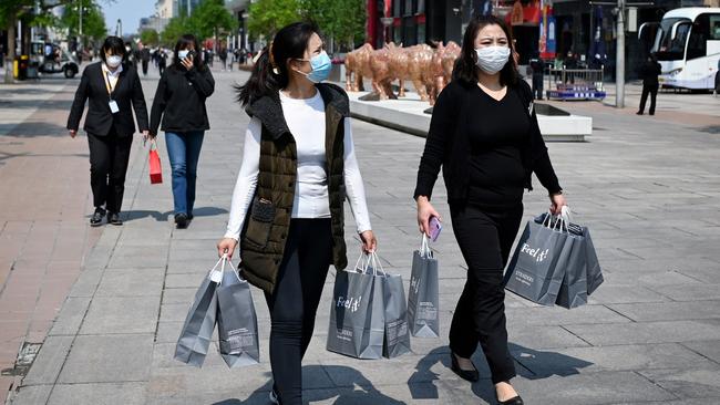 China’s economy grew at a record pace in the first quarter, with retail sales jumping 34.2 per cent in from a year earlier. Picture: AFP