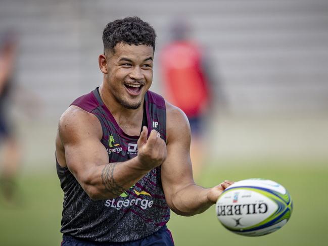 Queensland Reds centre Hunter Paisami pulls no punches at training.