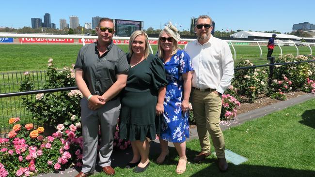 Mark, Natalie, Kylie and Scott at the 2024 Crown Oaks Day, held at Flemington Racecourse. Picture: Gemma Scerri