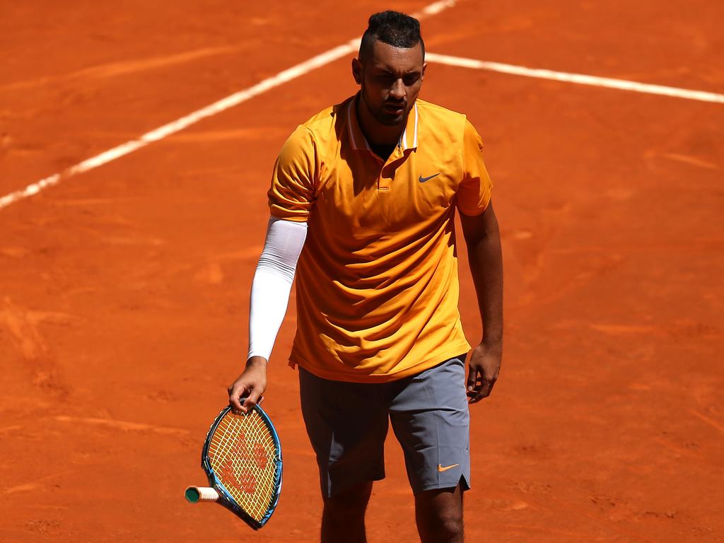 Nick Kyrgios let his racket have it.