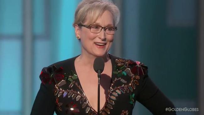 Meryl Streep accepts the Cecil B. DeMille award at the 2016 Golden Globes.