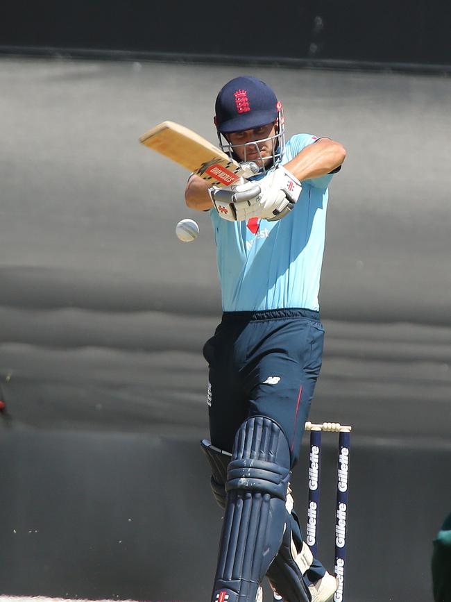 Cricket, Australia XI team playing England Lions in a one-day match at Metricon Stadium. Lion 48 Sam Hain. Pic Mike Batterham