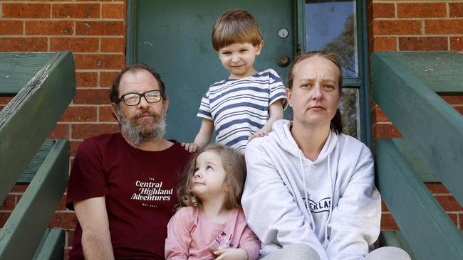 The family’s emergency accommodation lease ran out three days ago and Rachel is waiting for the sheriff to knock on their door any minute. Picture: Jonathan Ng