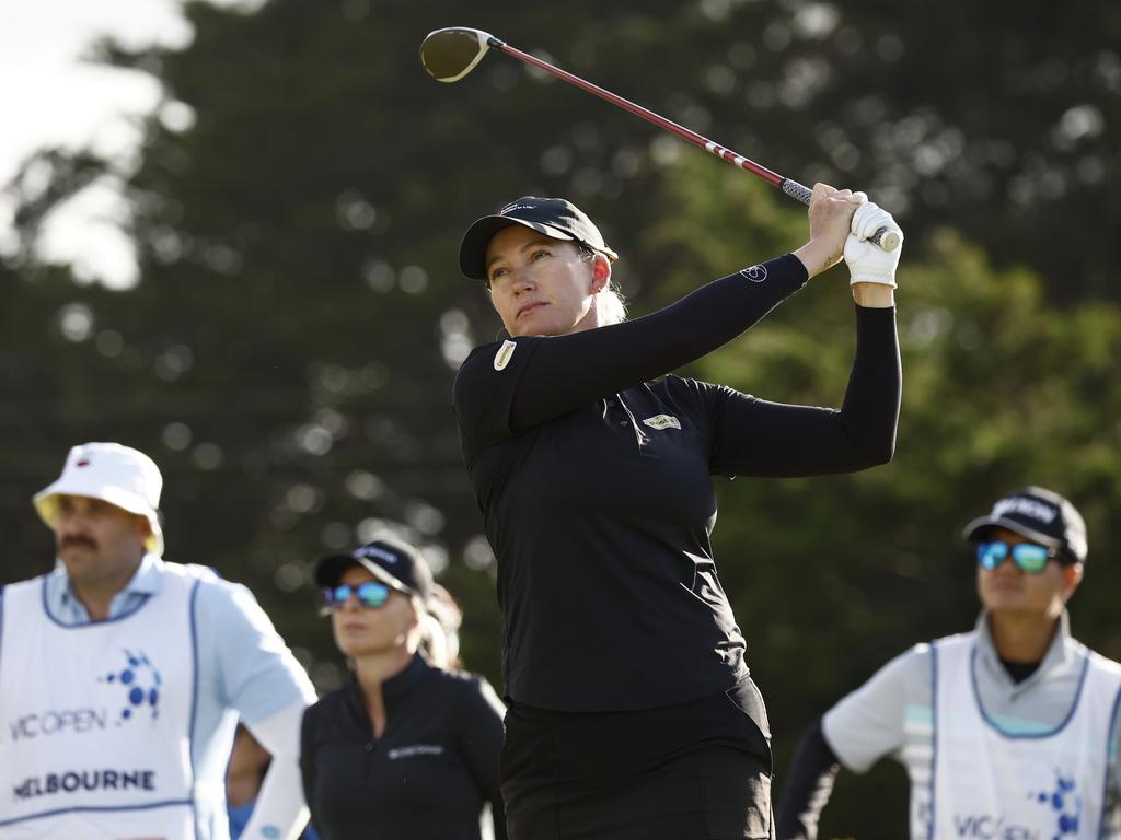 Sarah Jane Smith tees off at the Vic Open at 13th Beach Golf Links. Photo: Australian Golf Media