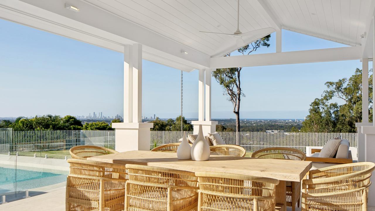 An entertainer’s pavilion with city skyline views