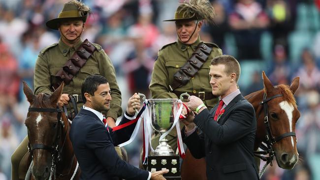 Anthony Minichiello and Ben Creagh at the 2017 game. (Brett Costello)