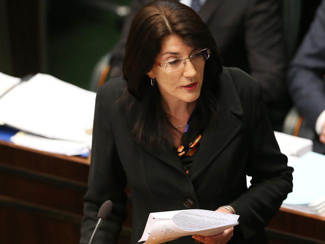 Jacquie Petrusma Minister for Human Services is questioned in relation to children in out of home care particularly private care provider Safe Pathways. State parliament Hobart. Picture: NIKKI DAVIS-JONES