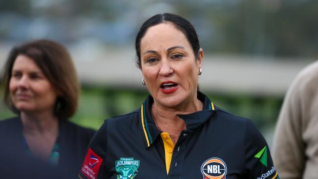 Tasmania JackJumpers announce their High Performance Centre at Kingborough Sports Precinct. Tasmania JackJumpers CEO Christine Finnegan talks to media. Picture: Linda Higginson