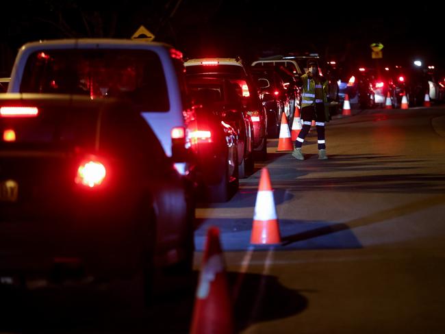 Queues at Fairfield Showground Covid testing clinic. Picture: Justin Lloyd