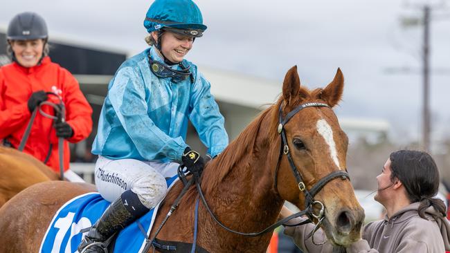 Tala Hutchinson after winning on Rockbarton Road at Gawler in June 2024. Picture: Makoto Kaneko