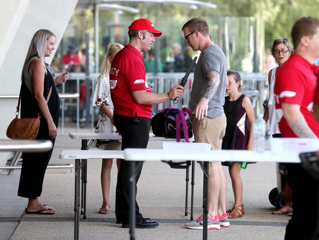 People line up for the concert. Tight security to see Ed Sheeran at Adelaide Oval. Picture: Dean Martin