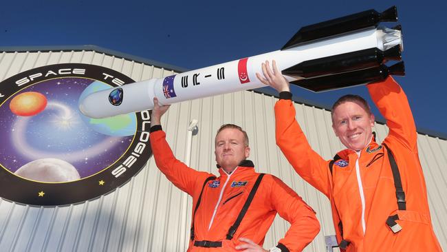 James and Adam Gilmour with a prototype rocket. Picture Mike Batterham