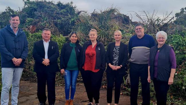 Playford councillors Clint Marsh, David Kerrison, Jane Onuzans, Cathy-Jo Tame, Misty Norris, Stephen Coppins and Marilyn Baker at the NAWMA dump. Picture: Supplied