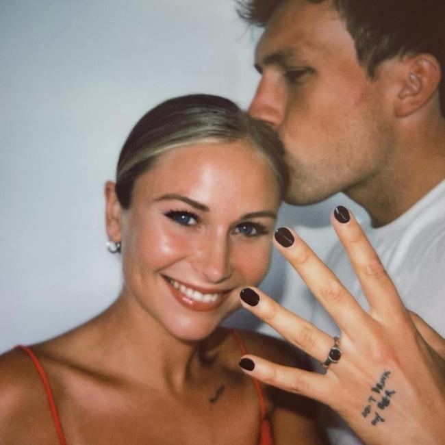 Grace Tame announcing her engagement to Max Heerey in January (Picture: Instagram)