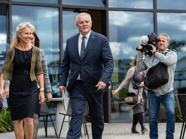 Prime Minister Scott Morrison with Stephanie Asher. Picture: Jason Edwards