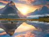 Famous Mitre Peak rising from the Milford Sound fiord. Fiordland national park, New Zealand