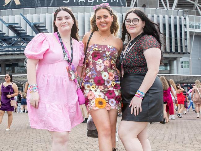 SYDNEY, AUSTRALIA - Daily Telegraph Photos February 26, 2024: Maddie, Morgan and Brooke at Taylor Swift's The Eras Tour concert held at Accor Stadium in Sydney. Picture: Christian Gilles