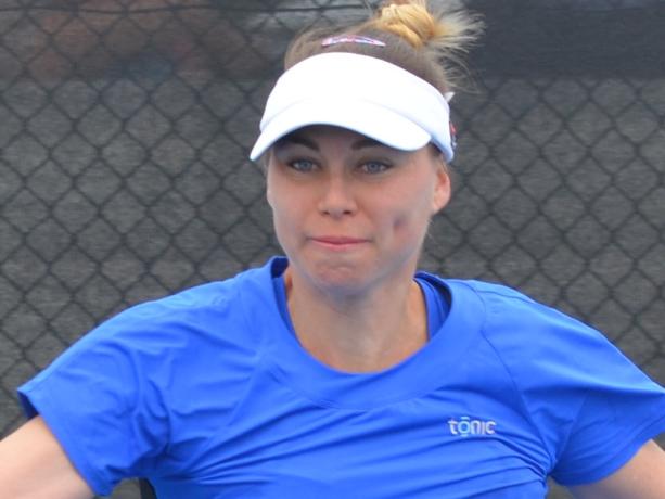 Vera Zvonareva practices at Playford Tennis International. Picture: Supplied