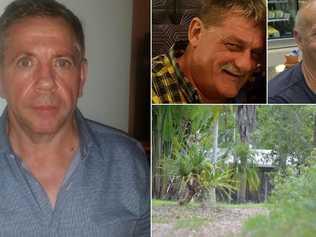 Nambour man Bruce Saunders (left) died at a Goomboorian property in November 2017. Gregory Roser (top left) and Peter Koenig (top right) have faced court this week charged with Mr Saunders' alleged murder. Photos: Contributed