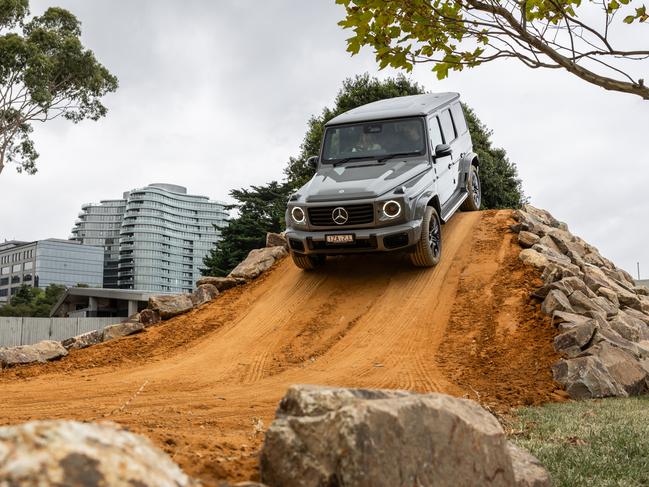 Mercedes-Benz G-Wagon 580 with EQ technology tested by Reporter Danielle Collis at the first-ever off-road track experience at the Formula One Grand Prix at Albert Park.