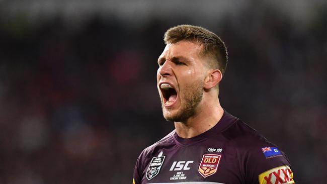 Jai Arrow of the Maroons is seen reacting during Game 1 of the 2019 State of Origin series between the Queensland Maroons and the New South Wales Blues at Suncorp Stadium in Brisbane, Wednesday, June 5, 2019. (AAP Image/Darren England) NO ARCHIVING, EDITORIAL USE ONLY