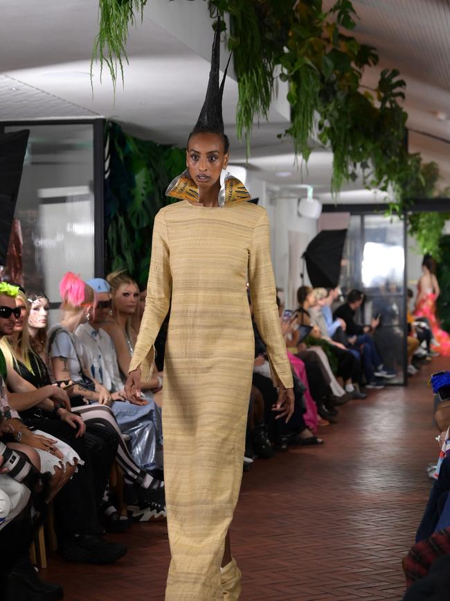 A model walks the runway during the VIN + OMI show in London, England. Picture: Getty Images