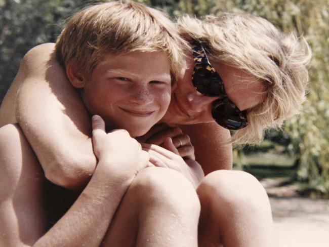 Prince Harry released this image of him and his mother, taken from Diana’s personal photo album. Picture: AFP