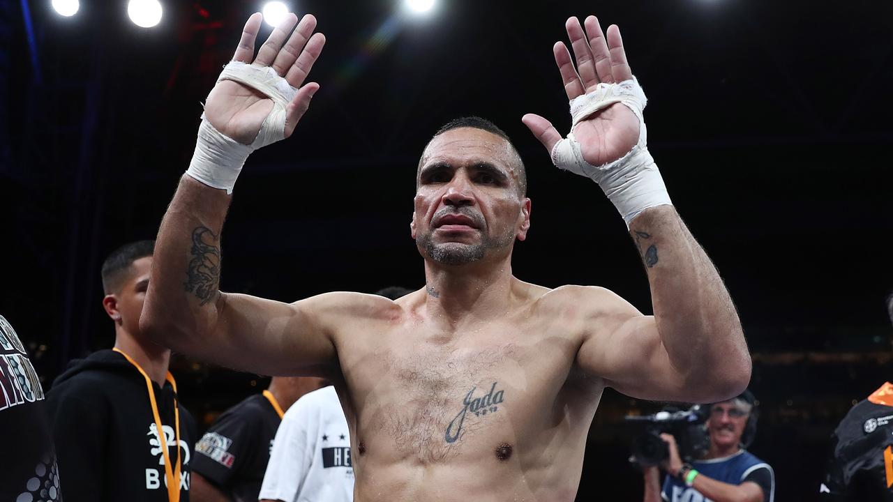 Anthony Mundine waves to the crowd after his defeat to Jeff Horn.