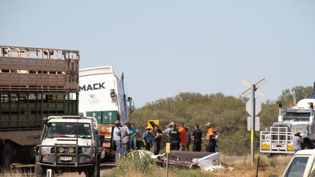 SUNDAY, September 15: A cattle truck has crashed into The Ghan on the Artlunga tourist drive, 50km north of Alice Springs. Picture: Gera Kazakov