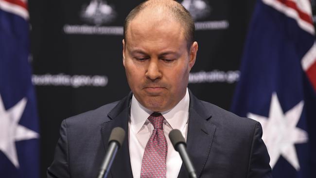 Treasurer Josh Frydenberg speaks to the media on Wednesday. Picture: AAP