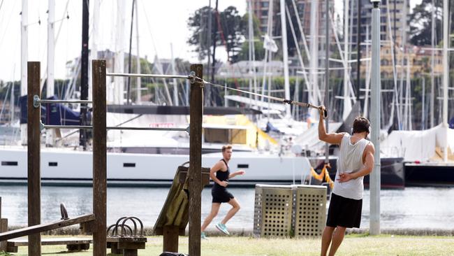 Outdoor gym facilities at Rushcutters Bay Park, Rushcutters Bay. Picture: Craig Wilson.