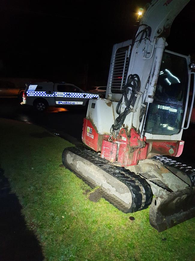 The dumped excavator on the side of the road. Picture: Victoria Police.