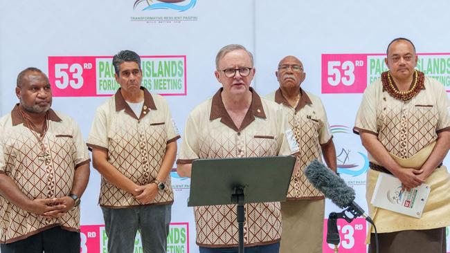 Prime Minister Anthony Albanese at the Pacific Islands Forum. Ms Tilley also attended. Picture: X/ AlboPM