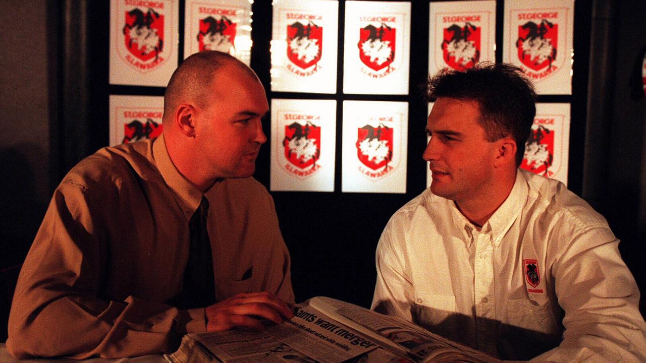 An uneasy union from the beginning... Steelers star Paul McGregor and St George’s Wayne Bartrim in 1998.