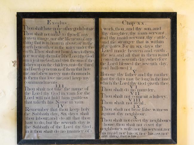 A framed version of the Ten Commandments inside the church of St Botolph in the village of Culpho, Suffolk, which dates from the 14th century.