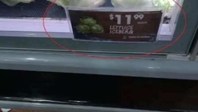 Iceberg lettuces were being sold for $11.99 at one IGA in Queensland. Picture: Reddit.